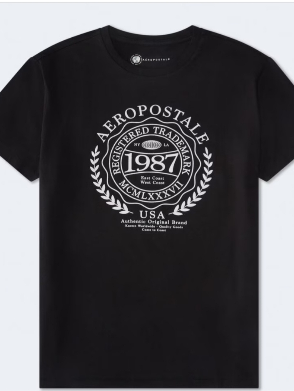 Aeropostale T-shirt  Black Tee with White 1987 Crest Graphic 6231 007